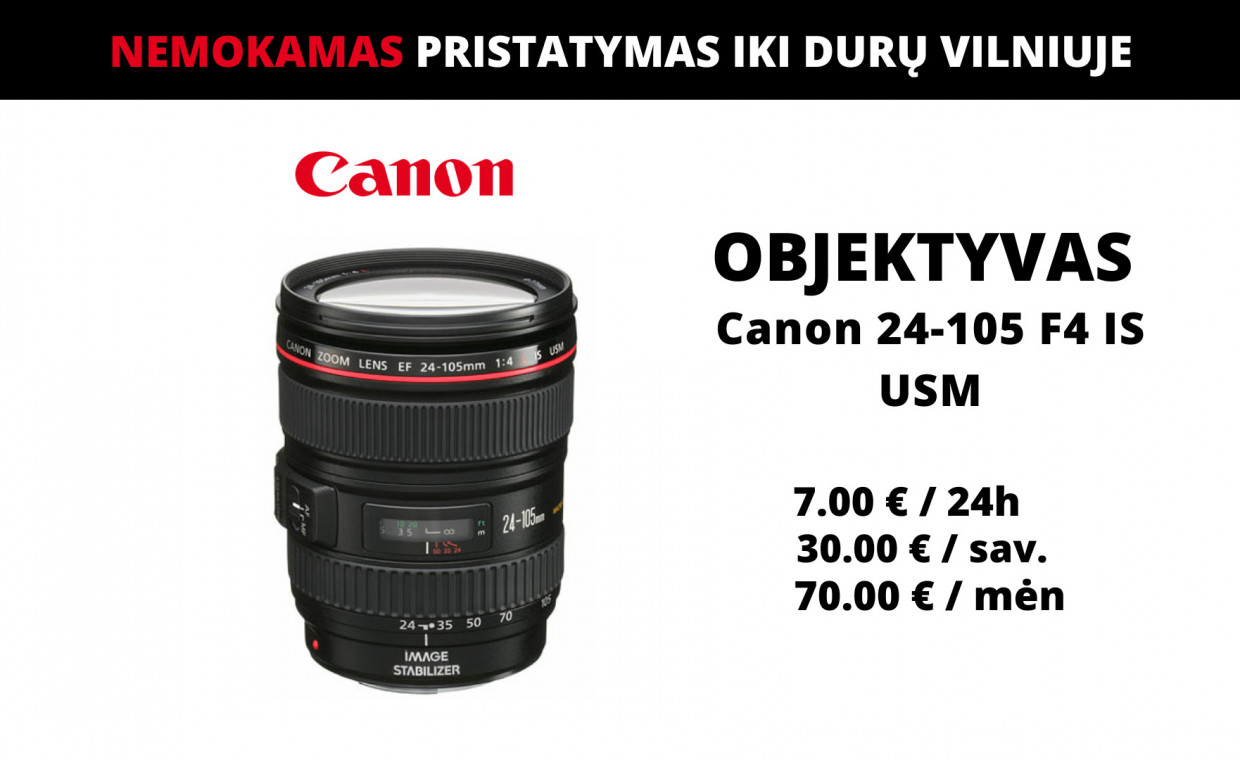 Camera lenses for rent, Canon EF 24-105mm f/4L IS USM rent, Vilnius