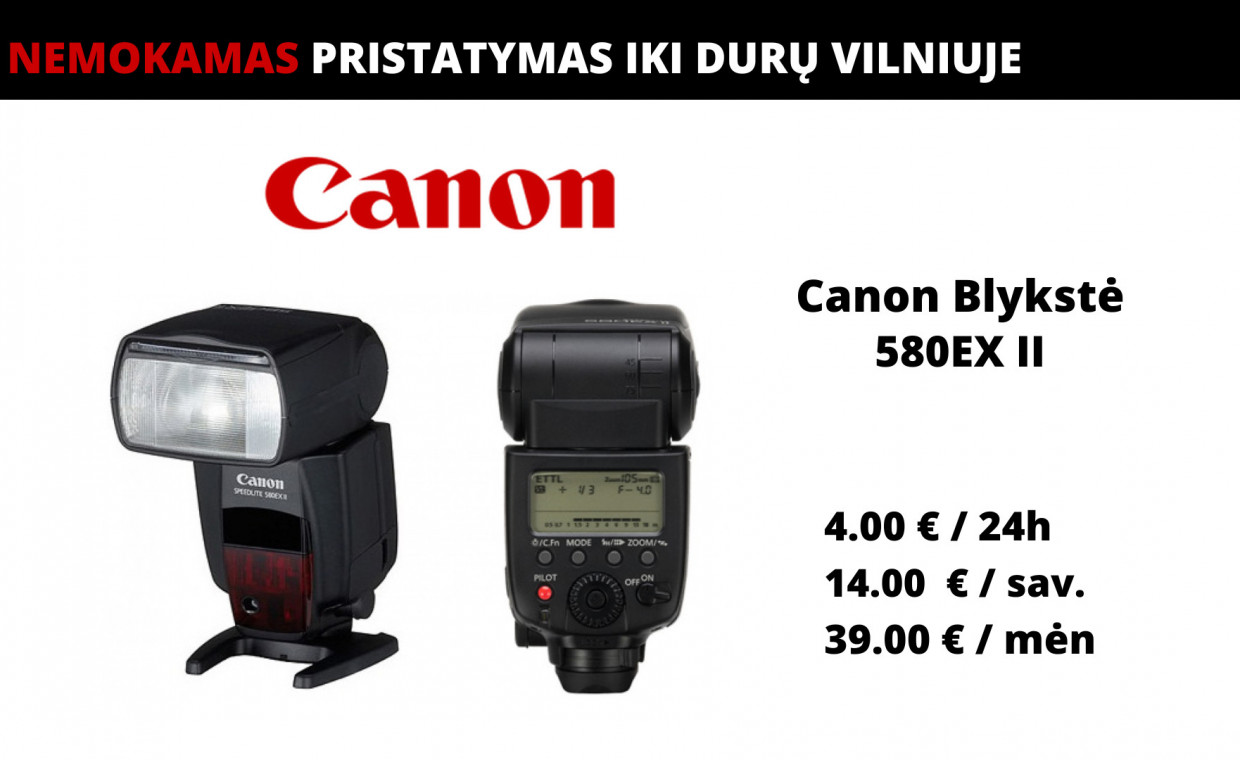 Camera accessories for rent, Blykstė Canon Speedlite 580EX II rent, Vilnius