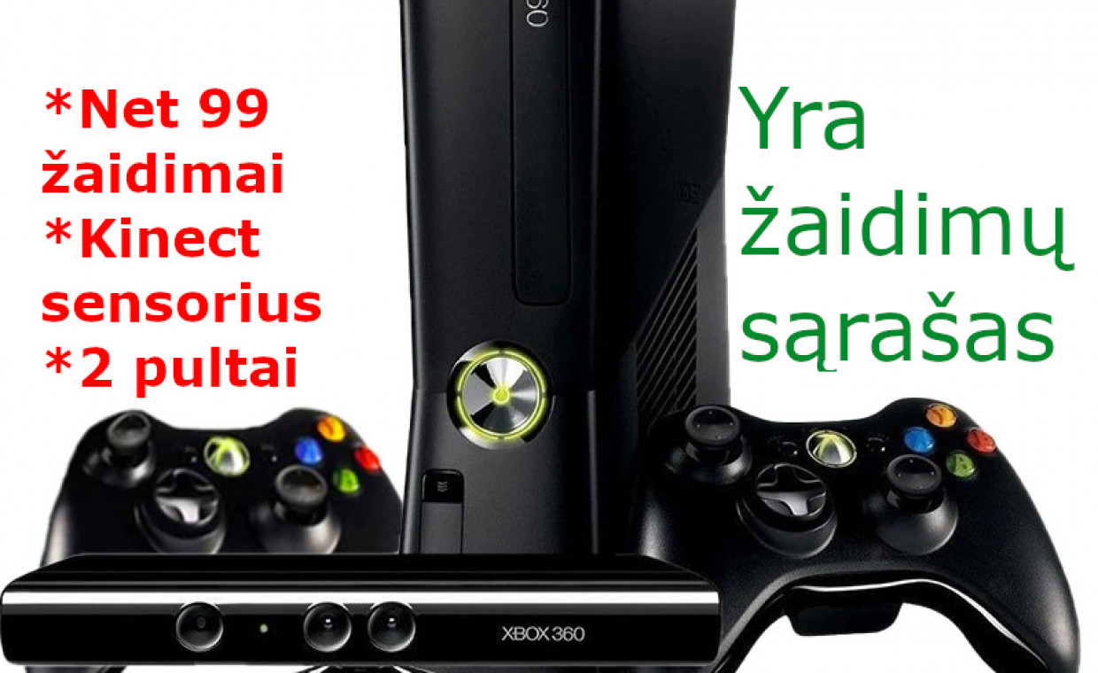 Gaming consoles for rent, Xbox 360, Kinect, 2 pultai, 99 žaidimai rent, Trakai