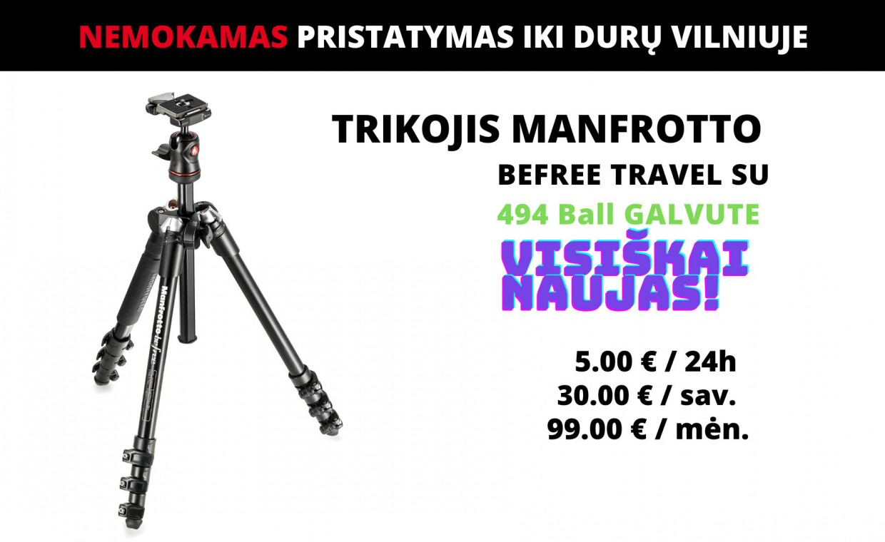 Camera accessories for rent, Trikojis MANFROTTO BEFREE TRAVEL rent, Vilnius