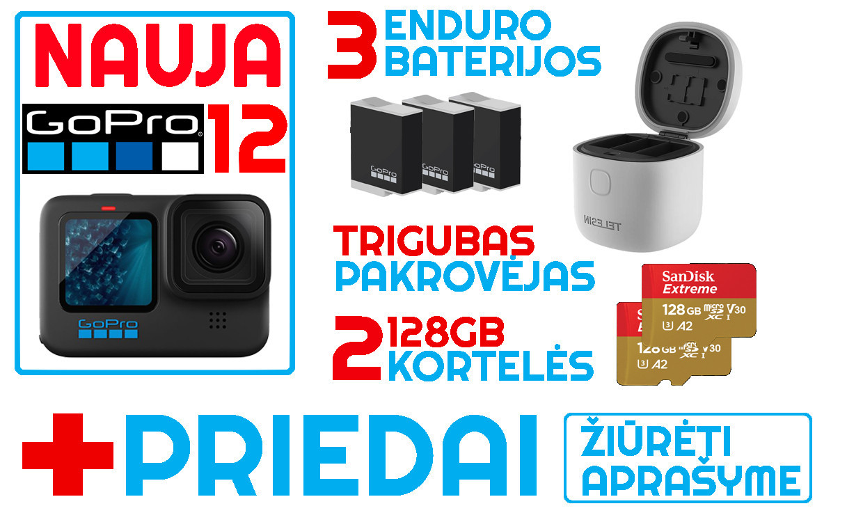 GoPro and action cameras for rent, GoPro 12 Black (NAUJAUSIA) rent, Vilnius