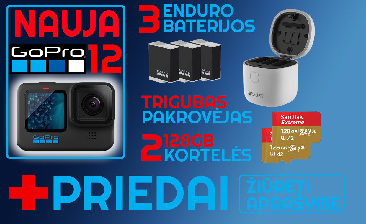 GoPro and action cameras for rent, GoPro 12 Black (NAUJAUSIA) rent, Vilnius