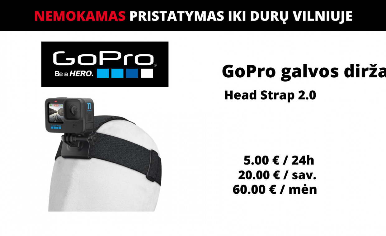 GoPro and action cameras for rent, GoPro galvos diržai / Head Strap 2.0 rent, Vilnius
