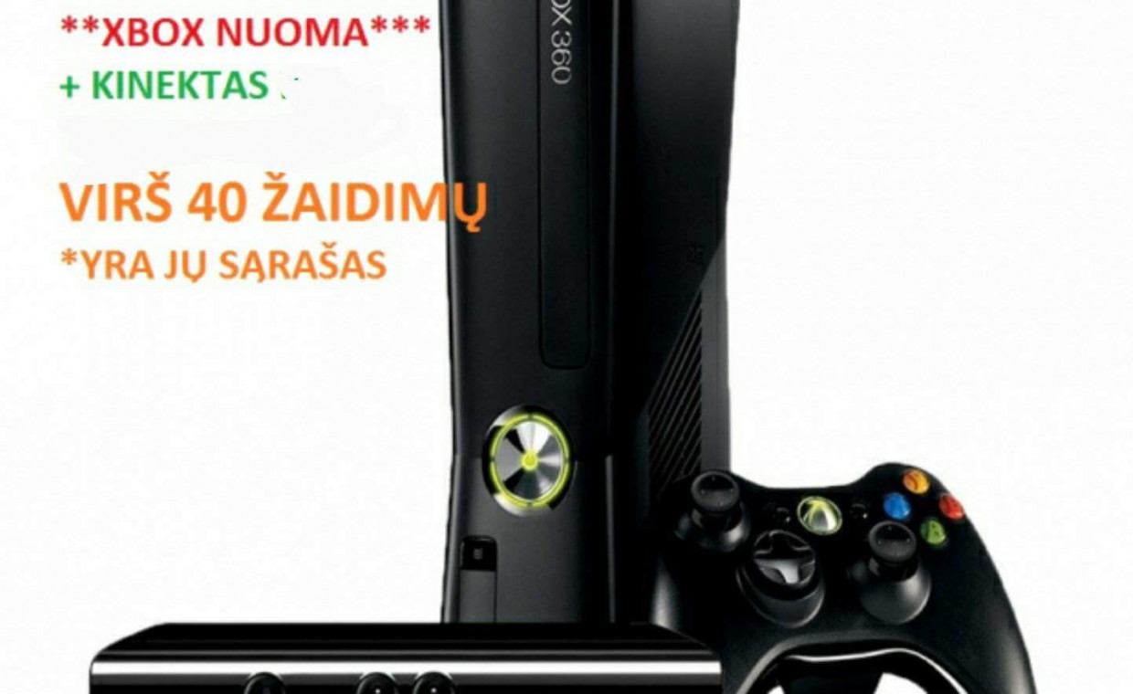 Gaming consoles for rent, Xbox 360 slim  ir Kinect ir 1pultelis rent, Vilnius